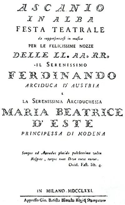 1771 premiere in milan of the opera ascanio in alba composed by 10 17