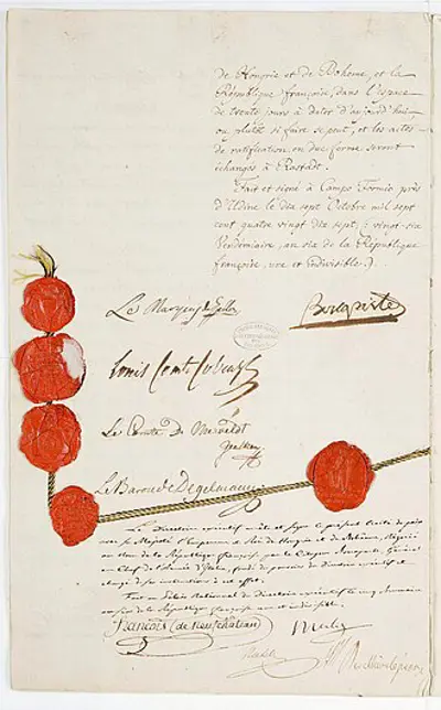 1797 treaty of campo formio is signed between france and austria 10 17