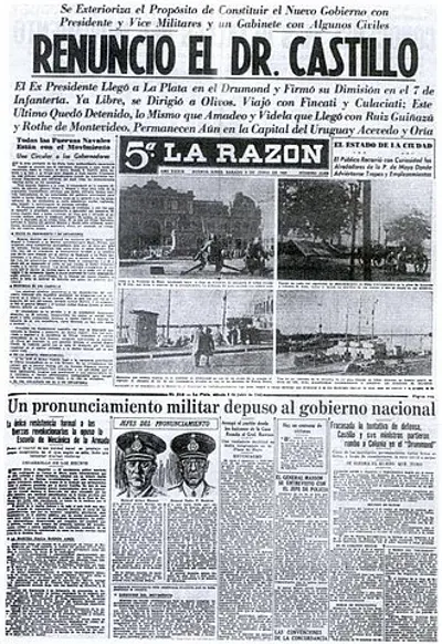 1943 a military coup in argentina ousts ramon castillo