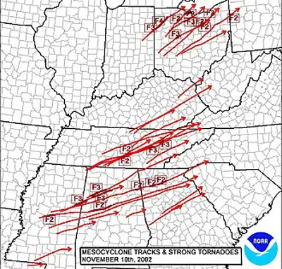 2002 veterans day weekend tornado outbreak a tornado outbreak s 11 10