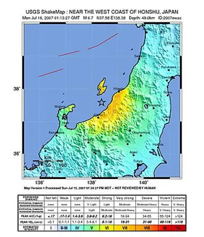 2007 an earthquake of magnitude 6.8 and 6